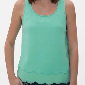 ❇️3/$30❇️ BKE Turquoise Embellished/Beaded Scalloped Hem Chiffon Tank Top Sz: SM
